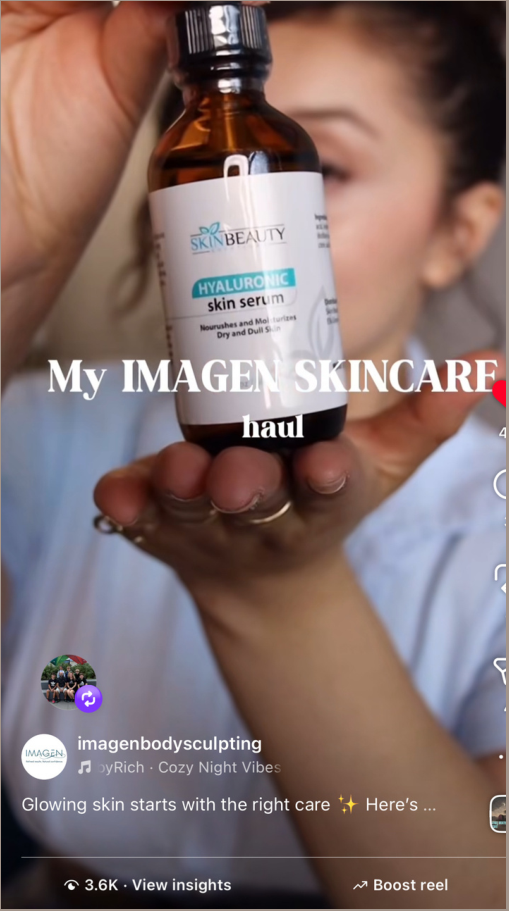 Skincare product featured in an Imagen social media post
